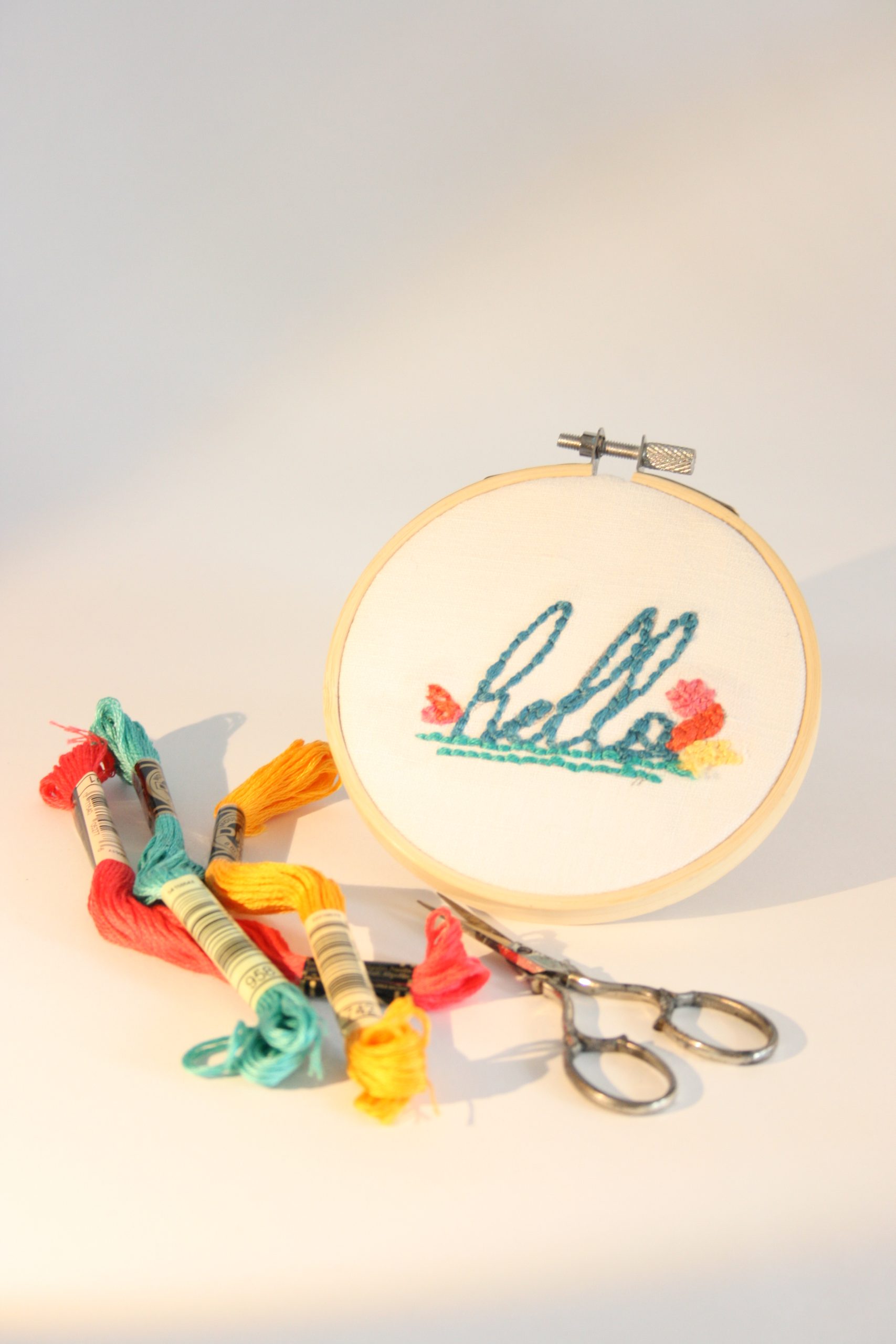 punch needle cadre rond hello broderie 